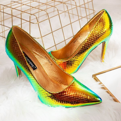 Голографічні золоті туфлі-човники зі зміїним тисненням Rio - Взуття