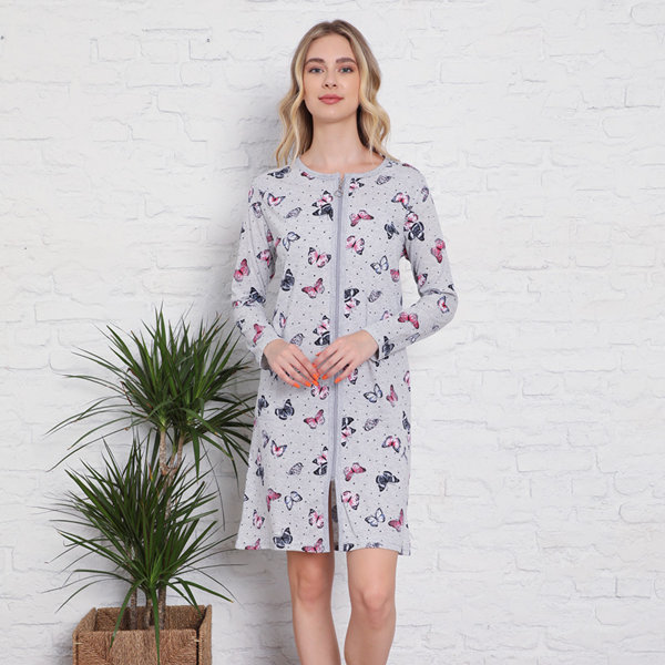 Šedá noční košile s potiskem motýlů- Oblečení