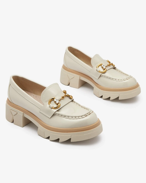 Лаковані бежеві жіночі мокасини з кристалами Inriw - Взуття