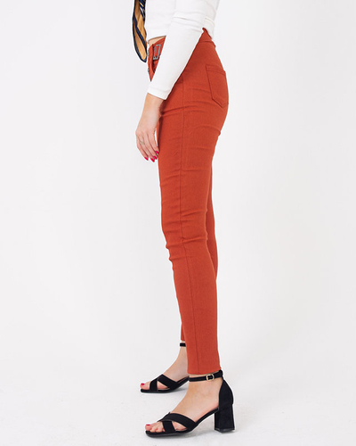 Dámské hnědé látkové treginy s ozdobnými knoflíky - Oblečení