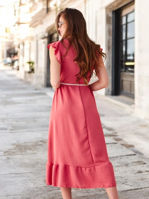 Royalfashion Жіноча міді-сукня з рюшами та короткими рукавами