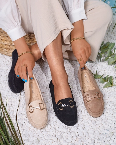 Dámské světle hnědé mokasíny s ornamentem Xewetica - Obuv