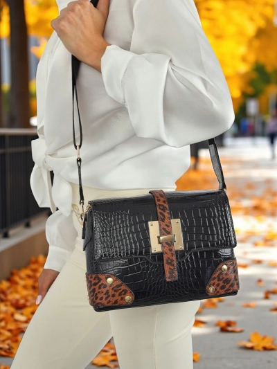 Жіноча сумка Callista Nero - екологічна шкіра крокодила, чорно-коричнева