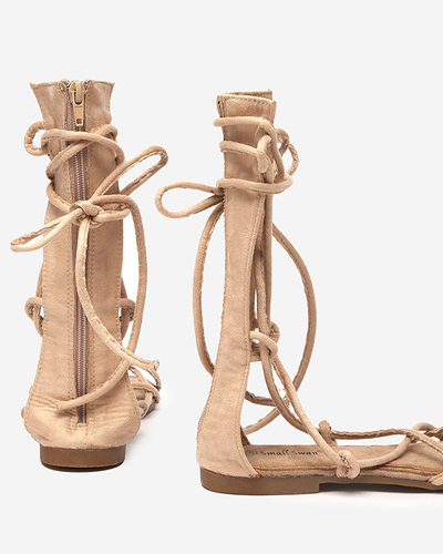 VÝSTUP Béžové gladiátorské sandály Jeniso do půli lýtek - Obuv