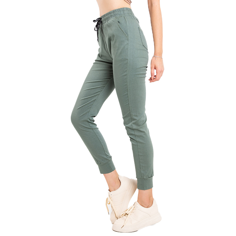 Zelené dámské kalhoty s kapsami - Oblečení