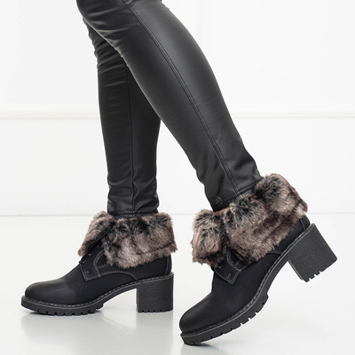 Dámské černé šněrovací kotníkové boty na nízkém sloupku Kalera - Obuv