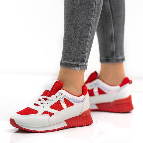 Červené a bílé sportovní boty s holografickým povrchem Metalien - obuv