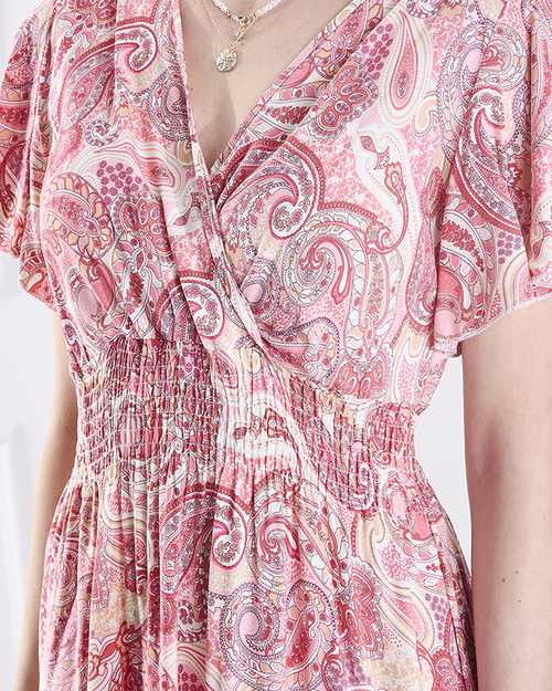 Рожева жіноча сукня міді з візерунком Одяг