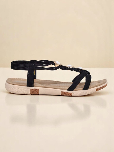 Dámské sandály Royalfashion Callista – černé espadrilky se zirkony na léto