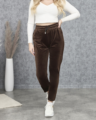 Жіночі велюрові спортивні штани коричневого кольору PLUS SIZE- Одяг