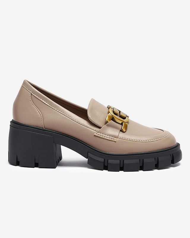 Dámské hnědé mokasíny na podpatku s ornamentem Juister - Obuv