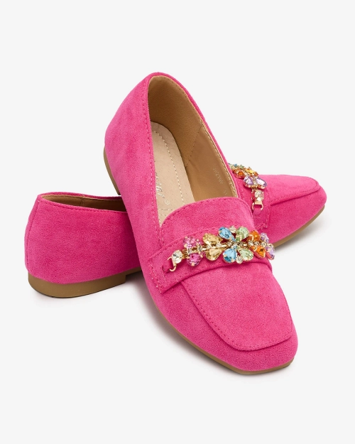 Неонові рожеві жіночі мокасини Royalfashion з кристалами Olkeri