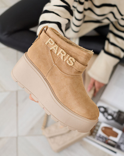 Royalfashion Světle hnědé dámské boty a'la snow boots s ornamentem Parisela