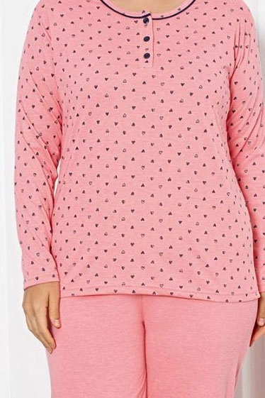 Royalfashion Dámský bavlněný 2-dílný pyžamový set se srdíčky VELIKOST PLUS