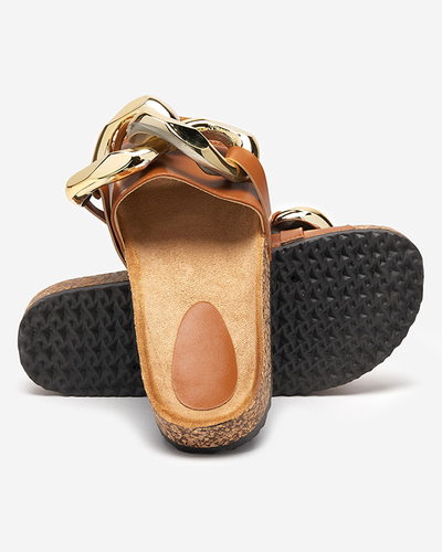 Dámské hnědé pantofle se zdobením Fixci- Footwear