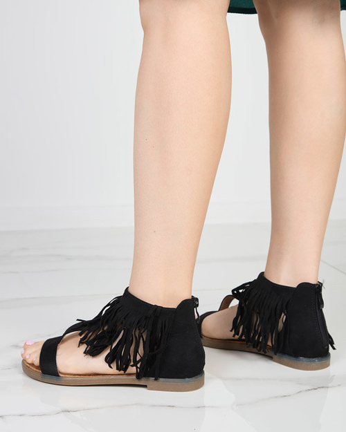 Босоніжки чорного кольору з бахромою Clov