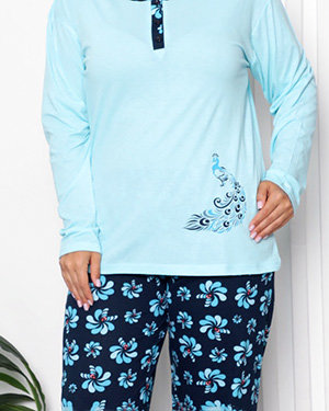 Піжама жіноча з квітковим принтом синього та темно-синього кольору PLUS SIZE - Одяг