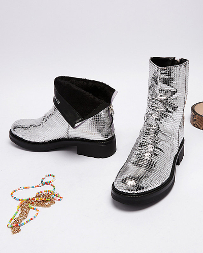 OUTLET Сріблясті жіночі черевики з тисненням Ahhy- Footwear