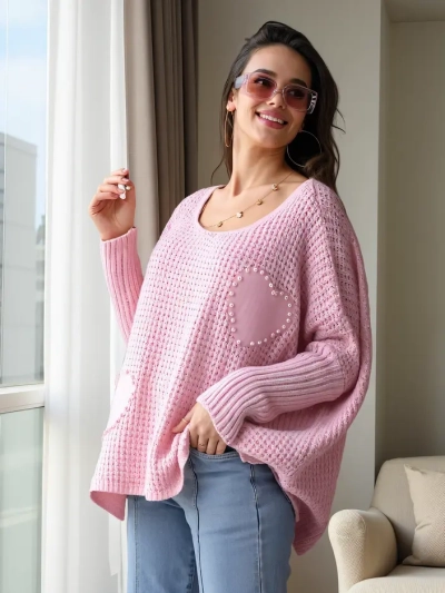Royalfashion Dámský oversized akrylový svetr se srdíčky