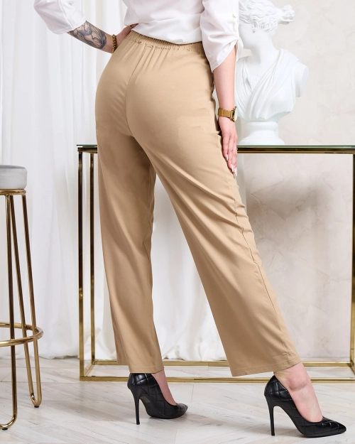 Royalfashion Світло-коричневі жіночі широкі штани з тканини