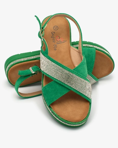 Royalfashion Зелені жіночі босоніжки з екозамші з цирконами Trikys
