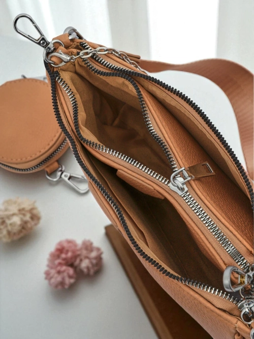 Жіноча сумка Aurora Multi з екошкіри світло-коричневого кольору з ланцюжком на блискавці