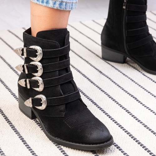 Чорні черевики на низькій стійці Grand - Взуття