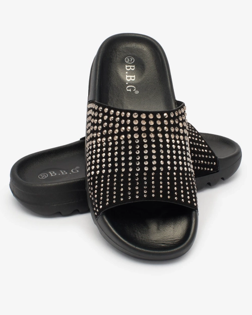 Royalfashion Чорні жіночі шльопанці з цирконами Lesixa