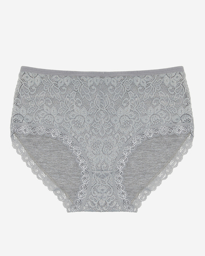 Šedé dámské bavlněné kalhotky s krajkou PLUS SIZE - Spodní prádlo