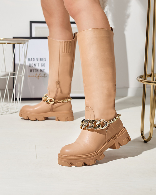 Коричневі жіночі чоботи з ланцюжком Sudzi