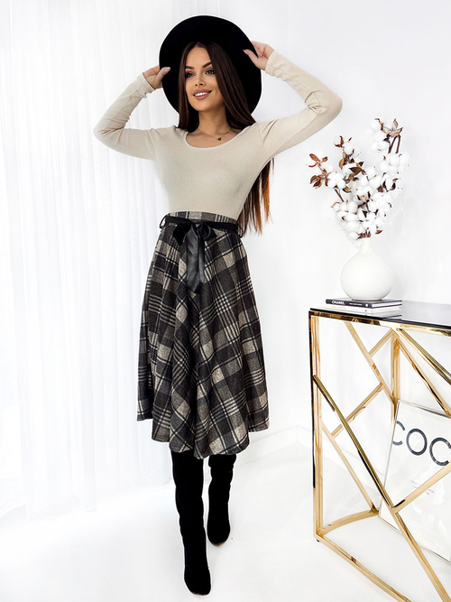 Royalfashion Сіра жіноча спідниця міді в клітинку