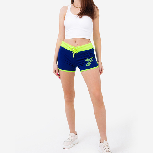 Темно-сині шорти з неоновими вставками й нашивкою ROCK
