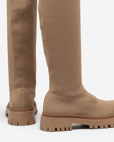 Royalfashion Коричневі жіночі черевики-сліпони вище коліна Radgitas