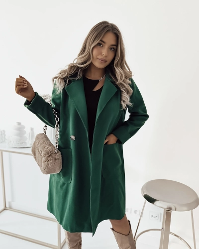Royalfashion Темно-зелене жіноче пальто-жакет до коліна