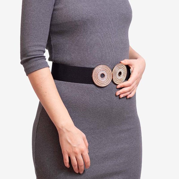 Černý elastický pásek se zlatou sponou se zirkony - Doplňky