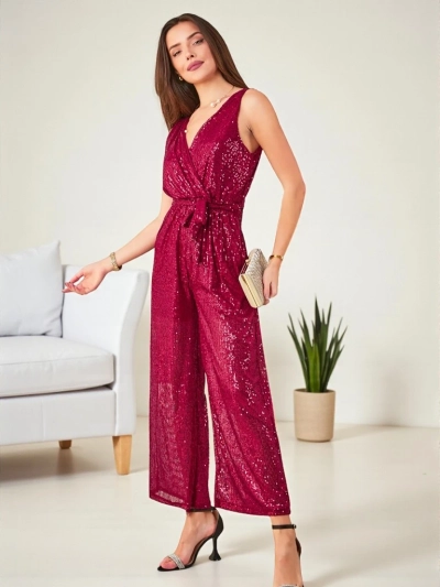 Рояльной моды Довгий жіночий комбінезон з пайєтками