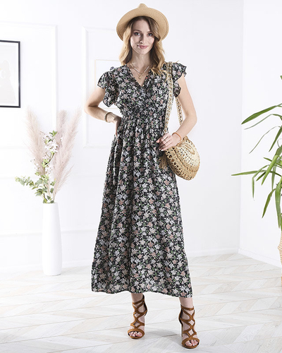 Černé dámské květované midi šaty - Oblečení