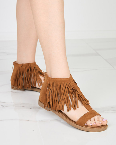 OUTLET Dámské sandály s třásněmi velbloudí Clov- Shoes