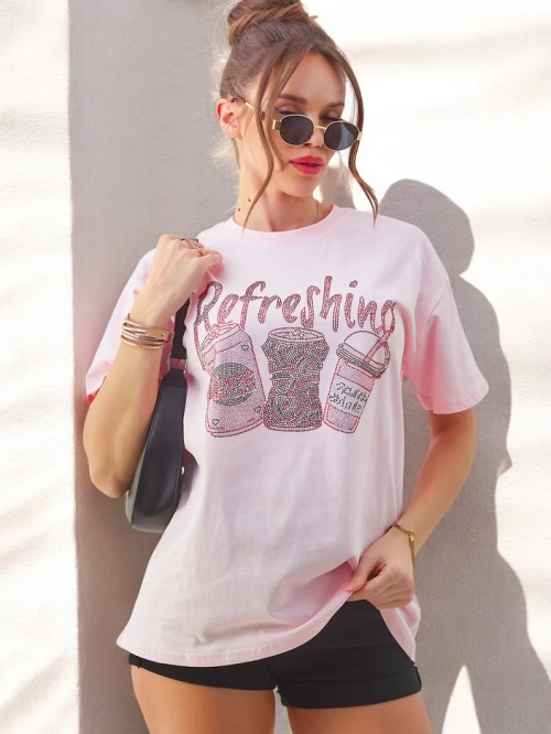 Royalfashion Бавовняна жіноча футболка з принтом з стразами