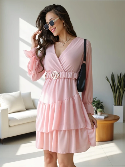 Royalfashion Dámské mini šaty s volány a zavinovacím výstřihem