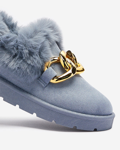 Modré dámské zateplené polobotky s řetízkem Xegia - Obuv