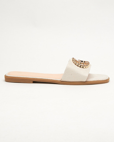 Eko semišové béžové pantofle se zlatým ornamentem Hana - Obuv