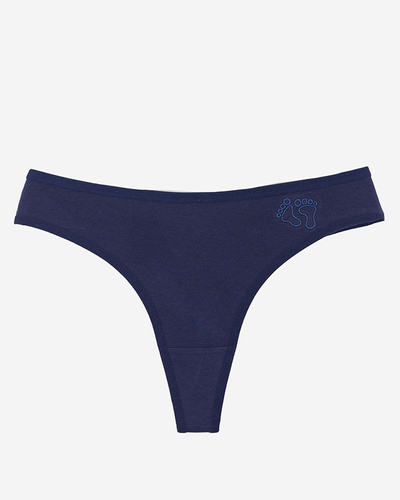 Жіночі темно-сині бавовняні стрінги з вишивкою - Нижня білизна