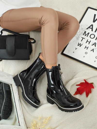 Lakované eko kožené dámské kotníkové boty s цирконами Nuvina