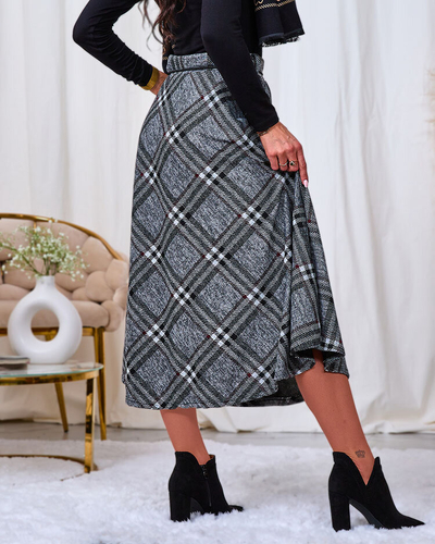 Royalfashion Жіноча сіро-червона довга спідниця в клітинку