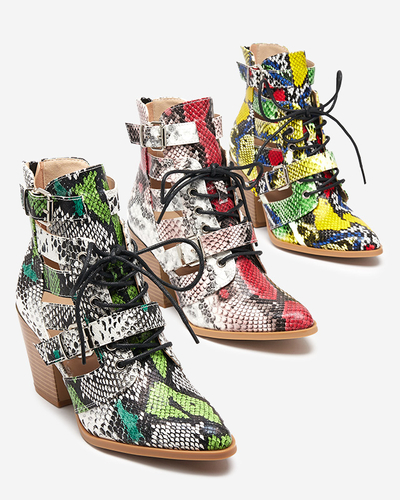 Zeleno-žluté kozačky na sloupku s ražbou Adolic- Footwear