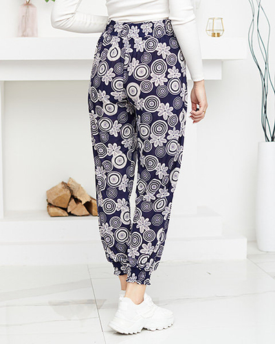 Námořnicky modré a bílé dámské kalhoty s potiskem PLUS SIZE - Oblečení