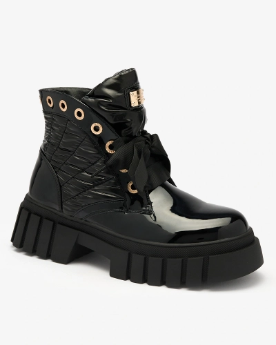 Чоботи стьобані лаковані жіночі чорні Alefro Royalfashion