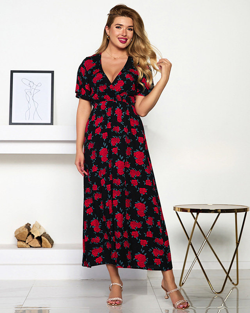 Жіноча чорна сукня максі з квітами - Одяг