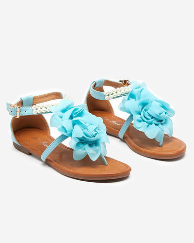 OUTLET Сині жіночі босоніжки з перлинами і тканинним квіткою Amerile - Взуття